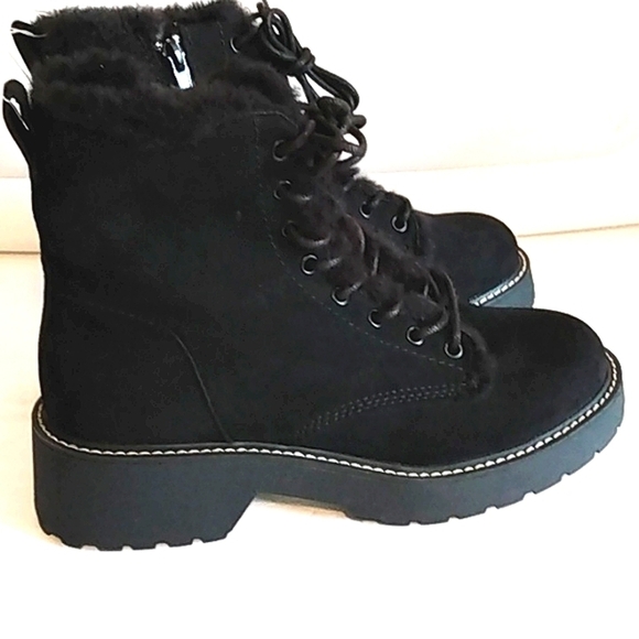 MADDEN GIRL CARRA MOTO BOOTS BLACK FUR LINED LACE UP COMBAT BOOTS SIZE 9 NWT - Picture 2 of 7